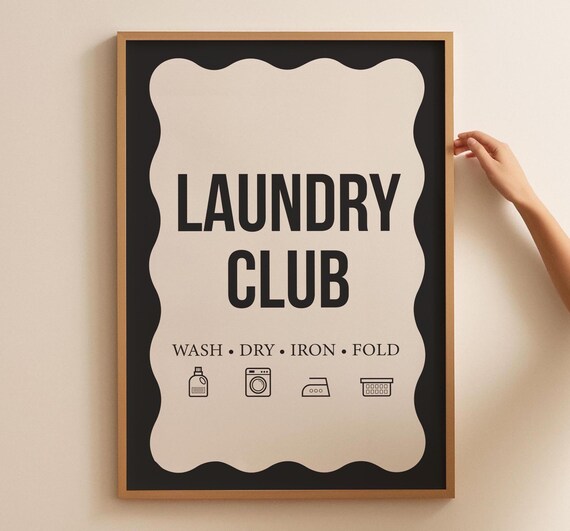 Laundry Club Wash Dry Iron Fold Retro Sign Wall Decor Poster