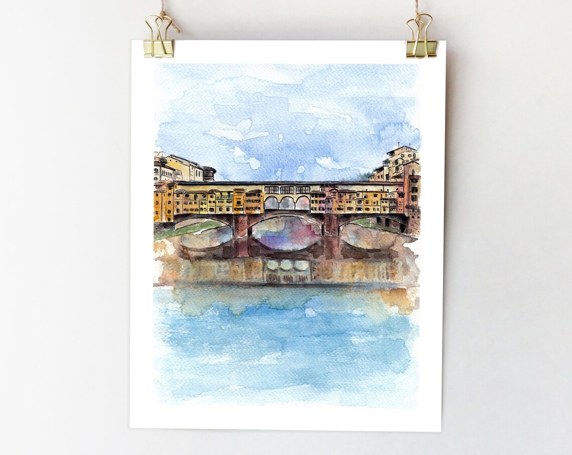 Ponte Vecchio Watercolor Art Print, Florence Italy