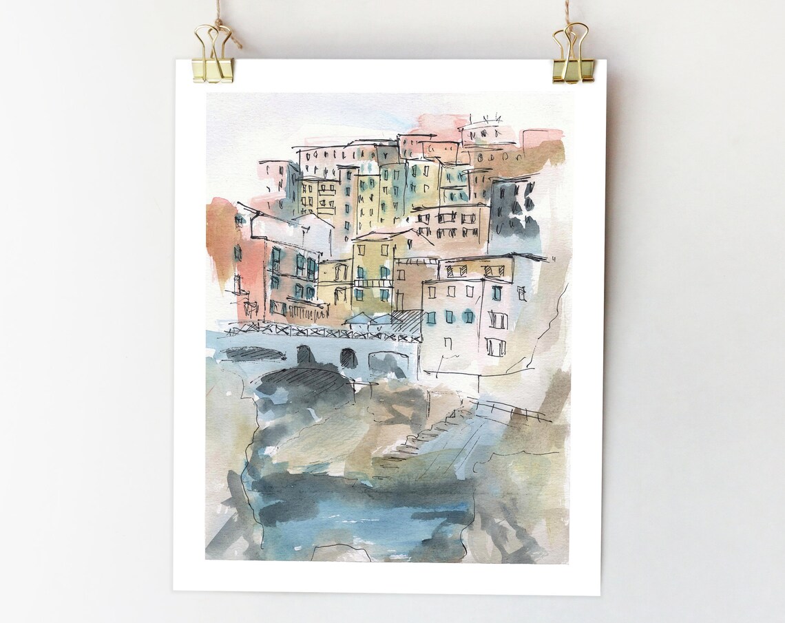 Cinque Terre Italy Colorful Liguria Travel Poster