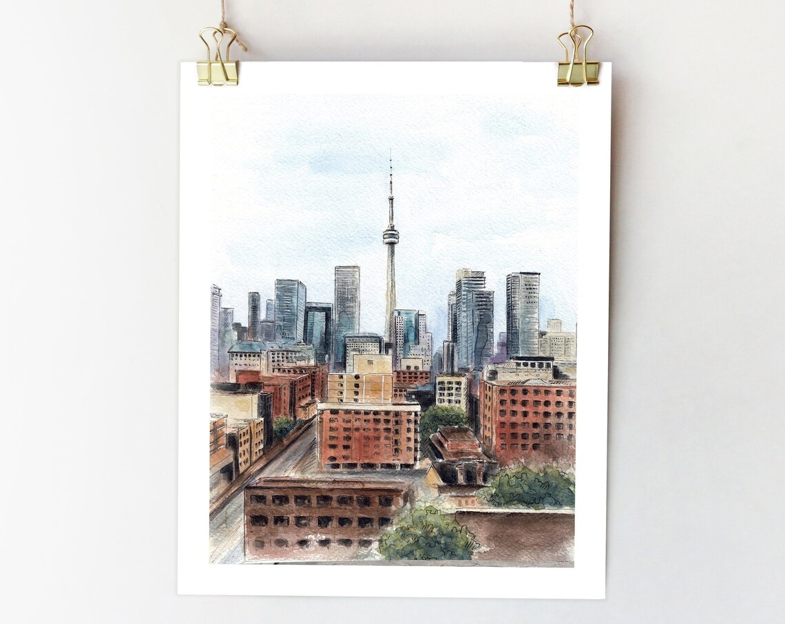 Toronto Skyline Watercolor Art Print, Canada City