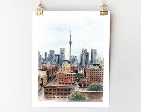 Toronto Skyline Watercolor Art Print, Canada City