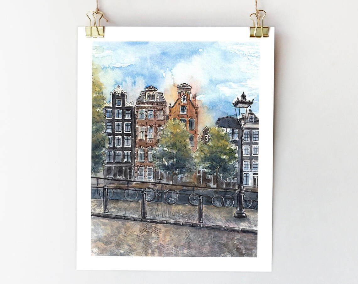 Amsterdam Travel Sketch Poster, Holland City Print