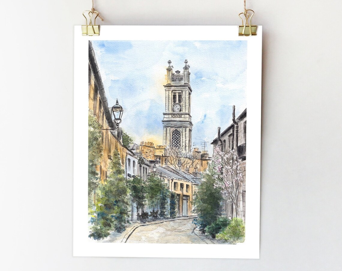 Edinburgh Scotland Watercolor Art Print, Stockbridge