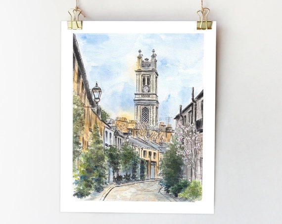 Edinburgh Scotland Watercolor Art Print, Stockbridge