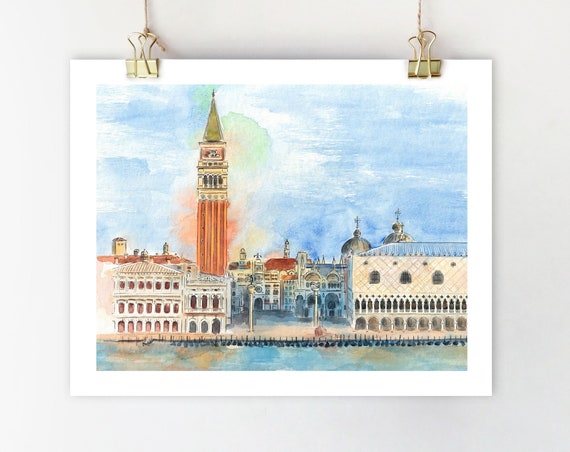 Venice Art Print, St Marks Square Watercolor Cityscape