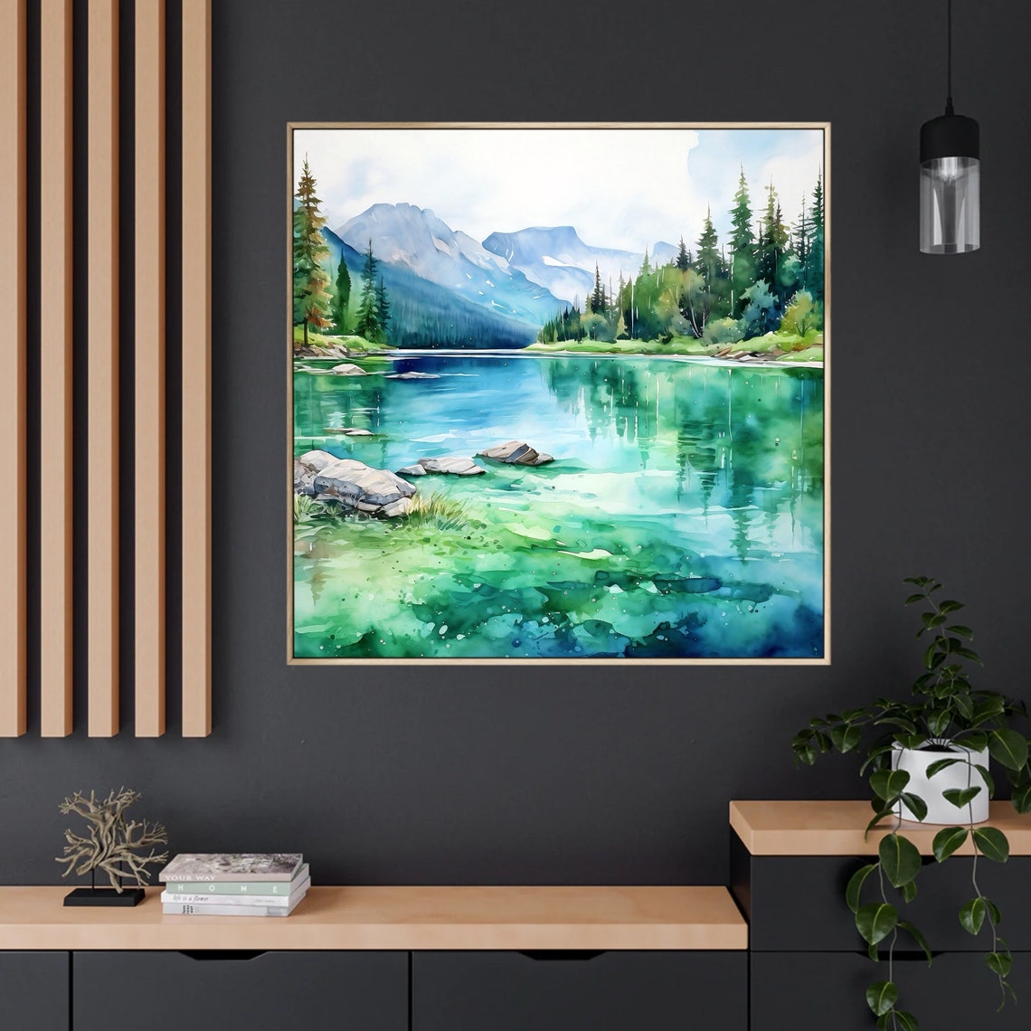 Jasper National Park Alpine Lake Mountain Watercolor Scene Poster - Image 3