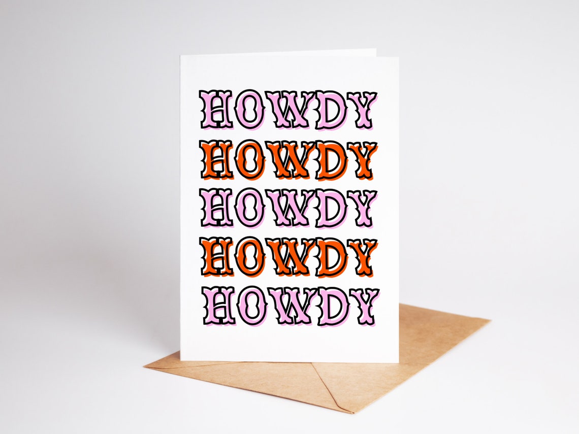 Howdy Retro Western Typography Colorful Fun Greeting Card Print - Image 2