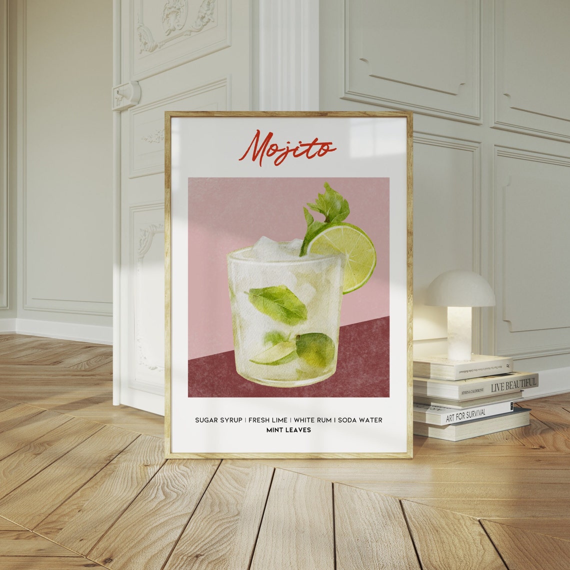 Mojito Cocktail Recipe Classic Rum Mint Lime Retro Bar Art Poster - Image 2