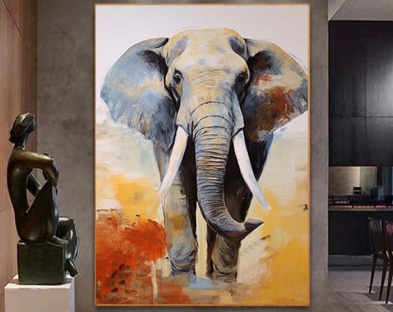 Majestic Elephant Front View Warm Earth Tone Tusks Art Poster