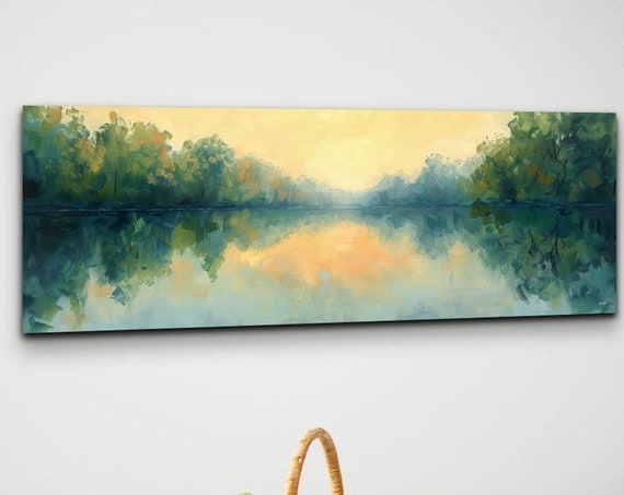 Panoramic Sunrise Over Calm Lake Ready To Hang Wall Art Lake Art Tranquil Wall Art Panoramic Art