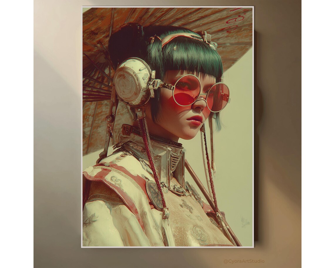 Asian Portrait Modern Retrofuturism Art Elegant Poster Artwork Instant