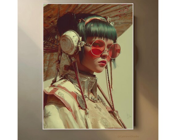 Asian Portrait Modern Retrofuturism Art Elegant Poster Artwork Instant