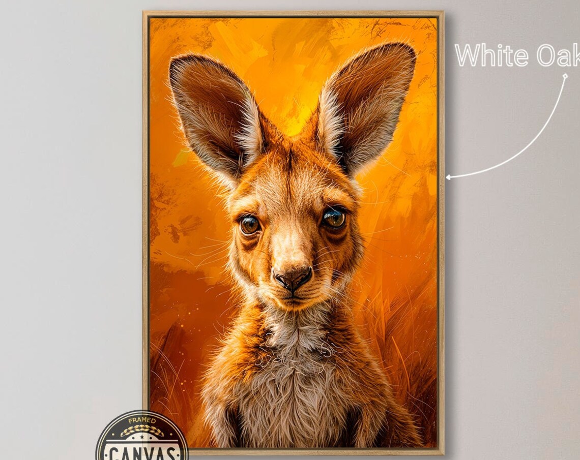 Cute Baby Kangaroo Portrait Vibrant Orange Background Wildlife Wall Poster