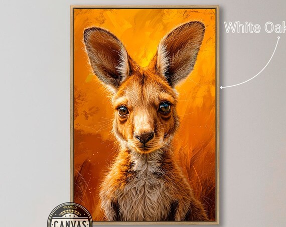 Cute Baby Kangaroo Portrait Vibrant Orange Background Wildlife Wall Poster