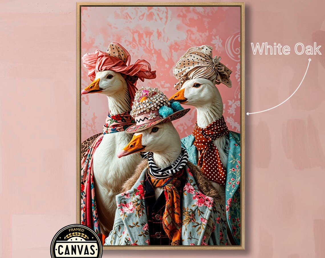 Three Fashionable Geese Vintage Bonnets Quirky Bird Art Print