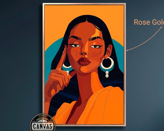 Modern Pop Art Woman Portrait Orange Teal Bold Statement Art Poster