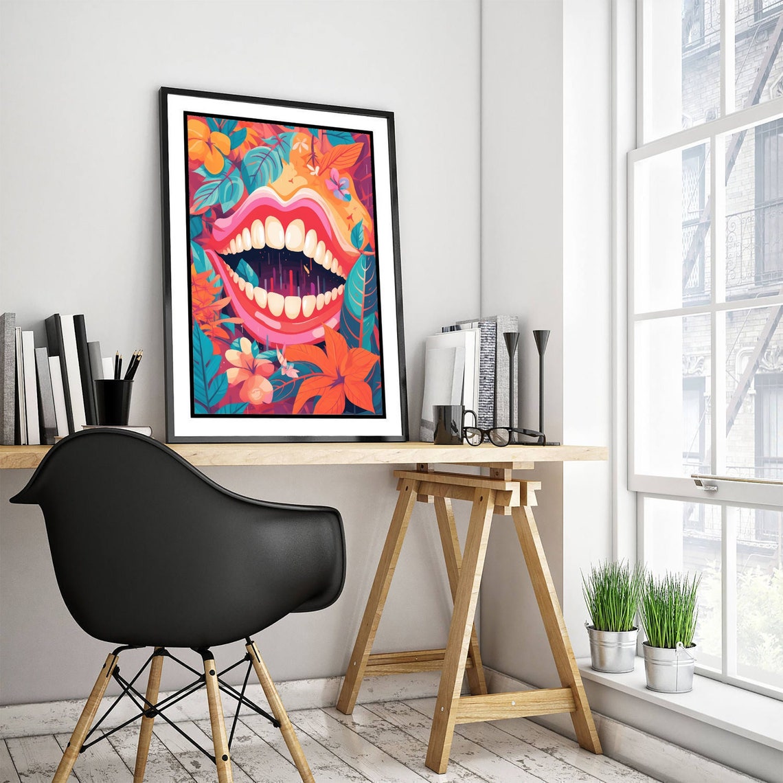Bold Big Smiling Mouth With Teeth Tropical Pop Dental Poster - Image 3