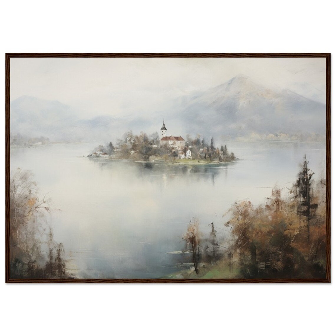 Lake Bled Slovenia Misty Island Church Soft Impressionist Oil Wall Art