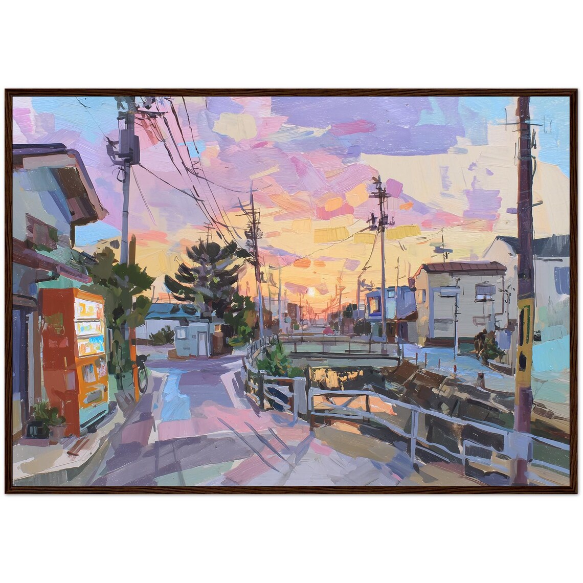 Rural Japan Street Sunset Oil Painting Japanese Countryside Art Poster