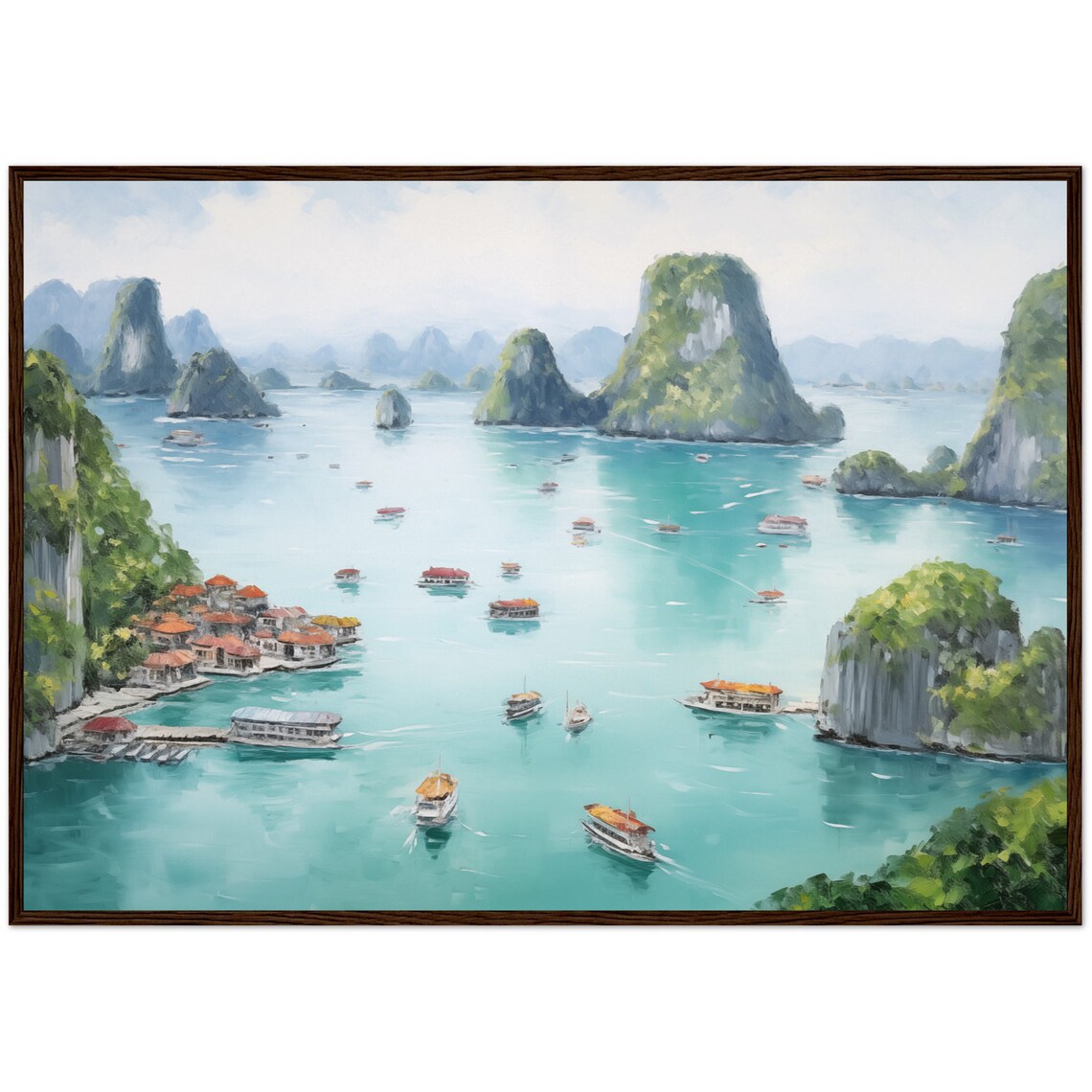 Ha Long Bay Vietnam Limestone Islands Boats Oil Painting Poster