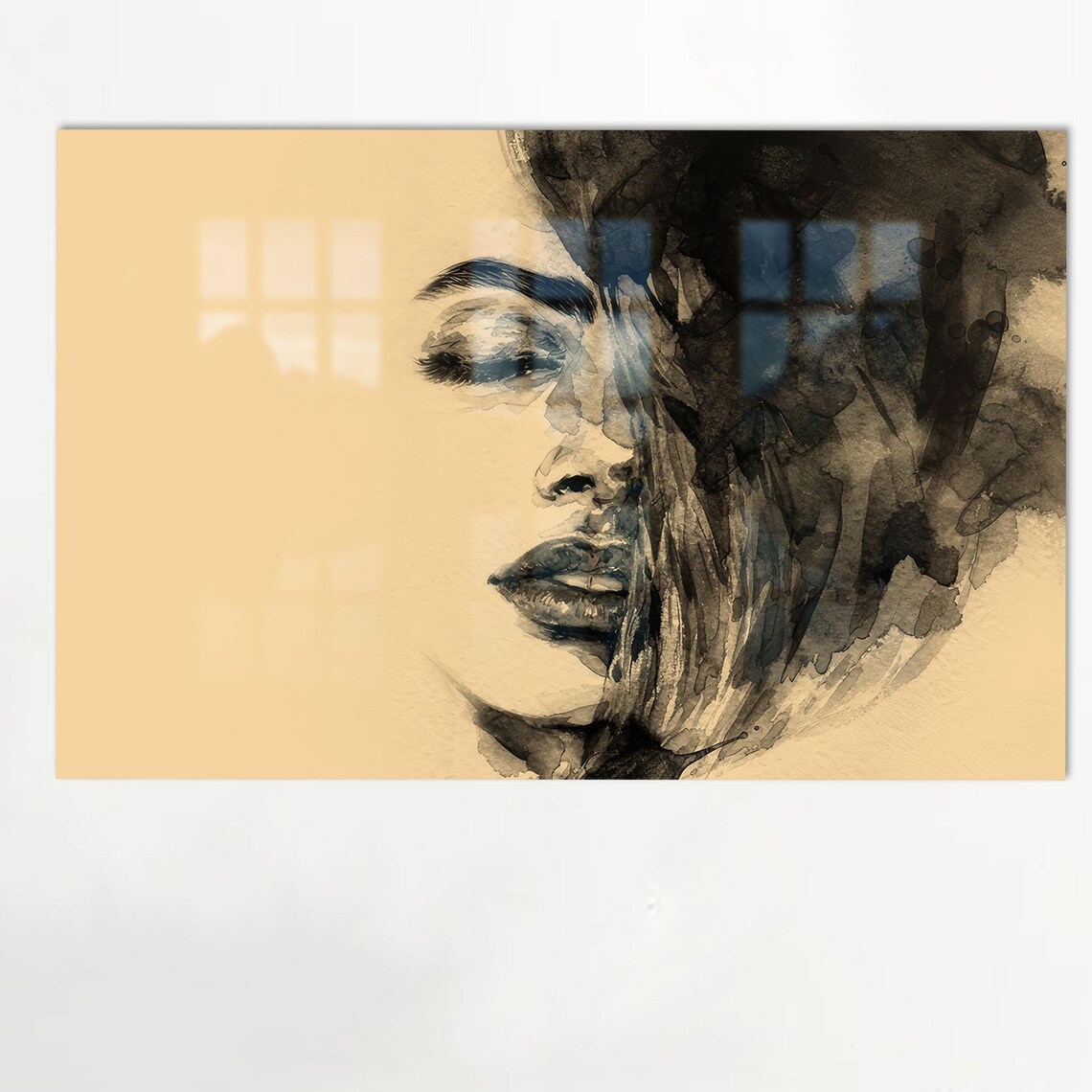 Black Ink Woman Portrait Minimalist Elegant Watercolor Poster