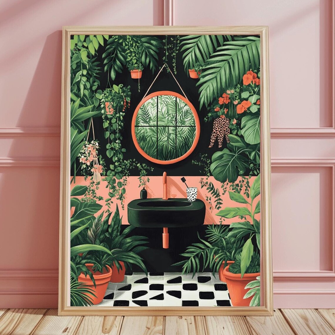Boho Tropical Bathroom Wall Art Sink Bathroom Tile House Plants Art Print Maximalist Decor Eclectic Gallery Home Decor