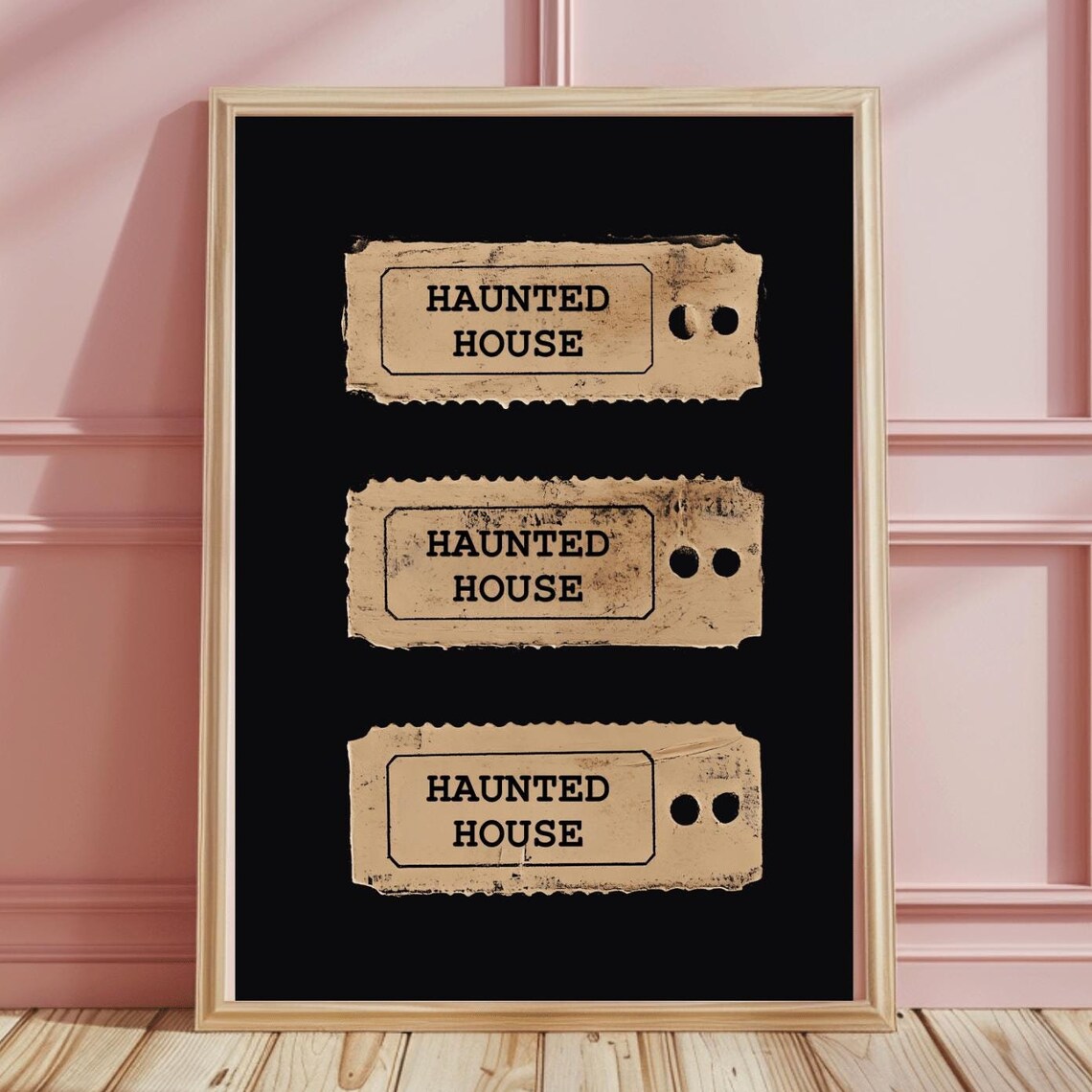 Three Vintage Haunted House Admission Tickets Black Spooky Poster