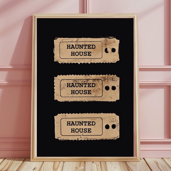 Three Vintage Haunted House Admission Tickets Black Spooky Poster