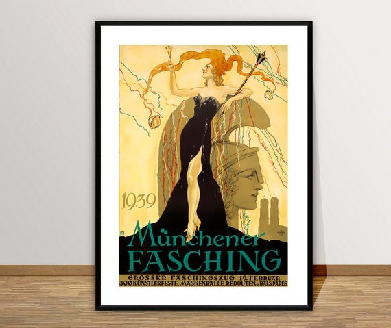 Mnchener Fasching Germany Vintage Travel Poster Retro Poster Gift Idea Wall Decor