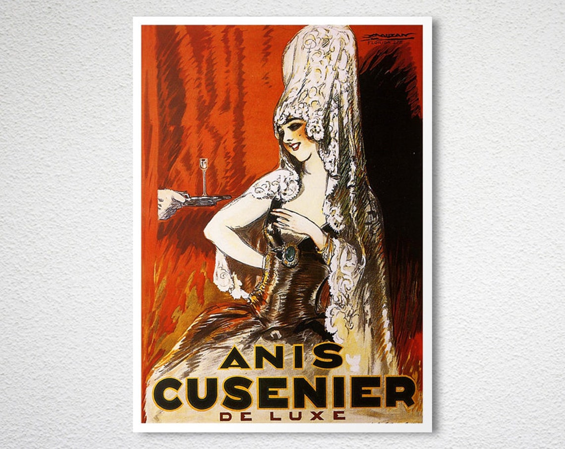 Anis Cusenier De Luxe Mantilla Woman Tray Vintage French Ad Poster - Image 2