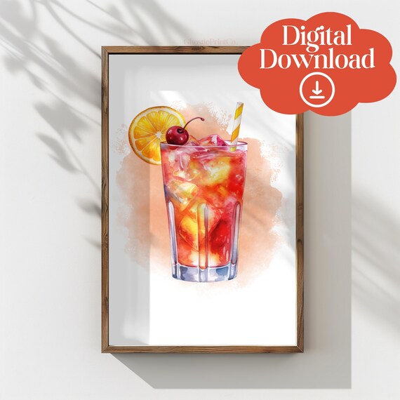Summer Fruit Cocktail Watercolor Kitchen Bar Refreshment Poster