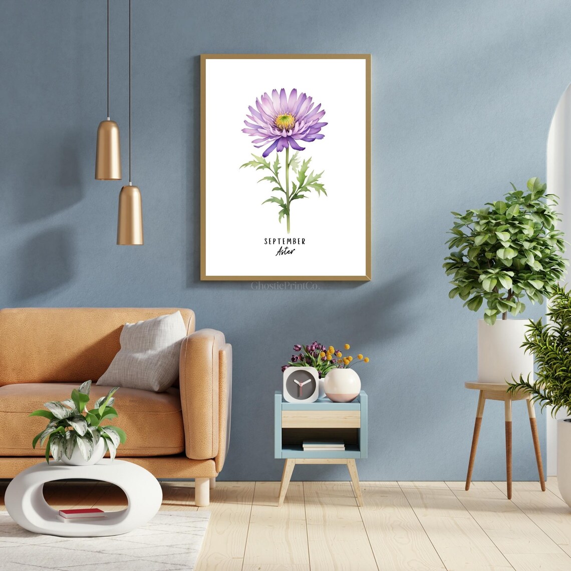 September Aster Birth Flower Watercolor, Art Print - Image 2