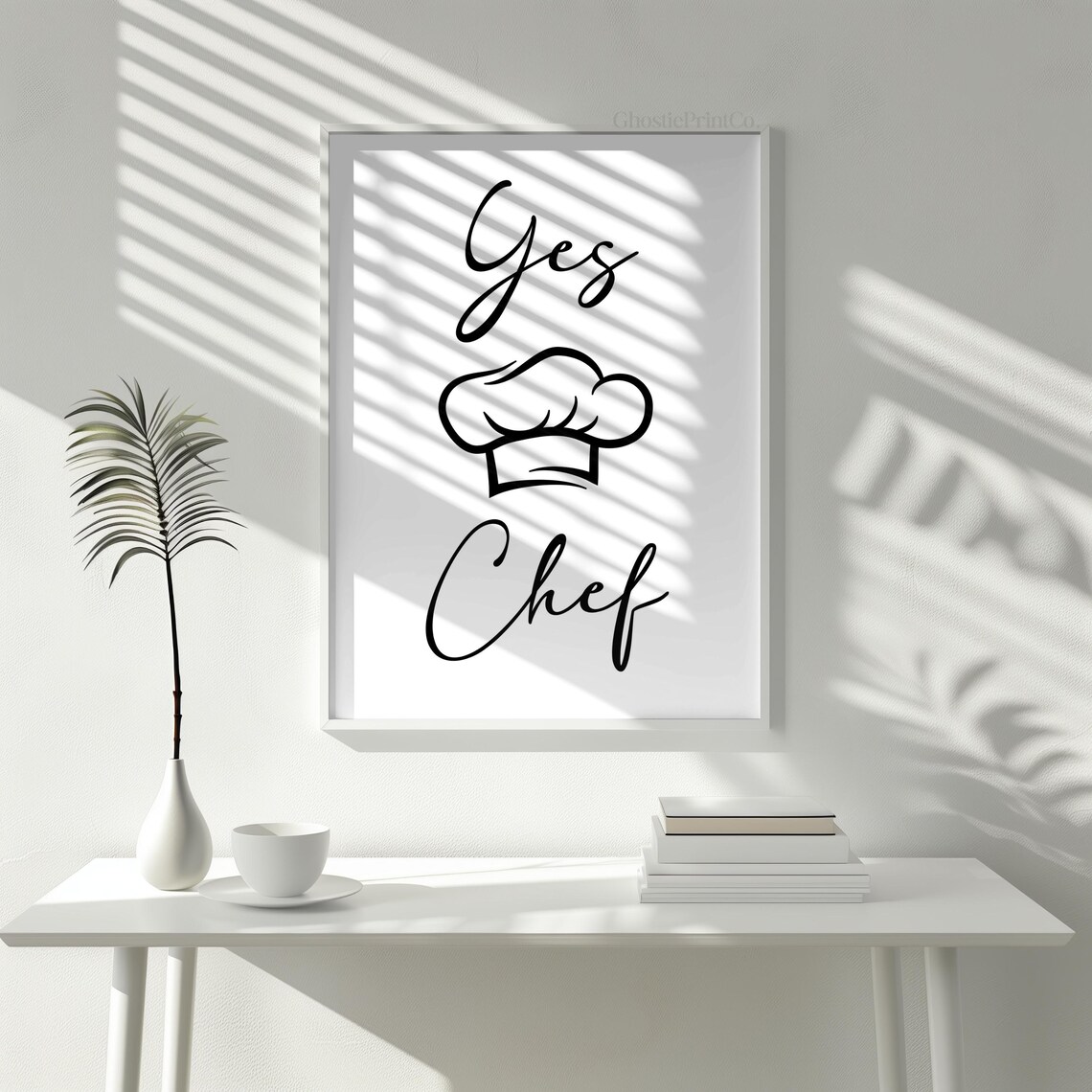 Yes Chef Script Kitchen Typography with a Chef Hat Art Poster - Image 2