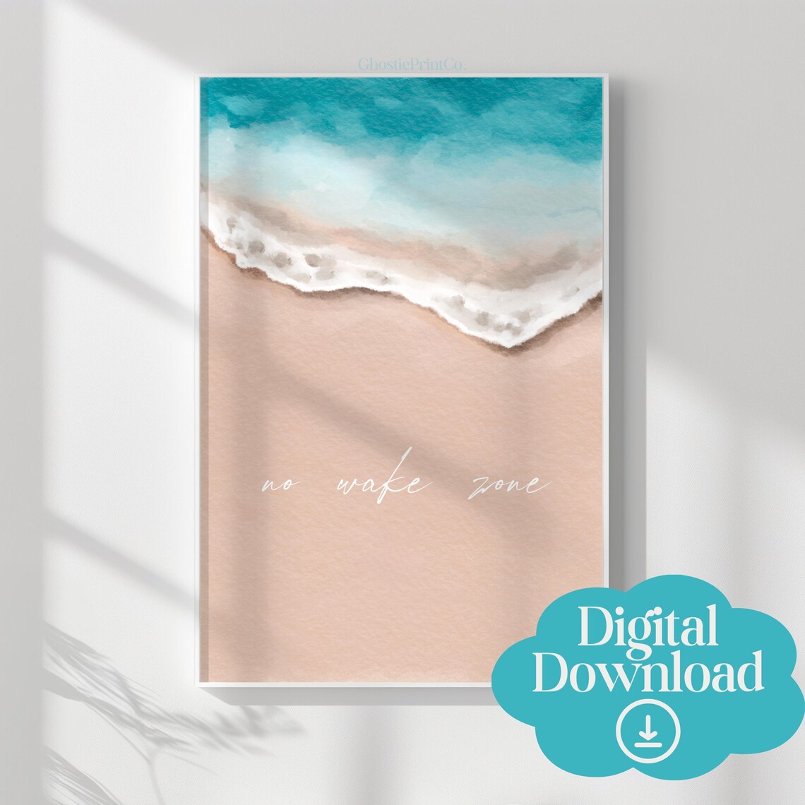 No Wake Zone Aerial Beach Ocean Wave Coastal Quote Watercolor Poster