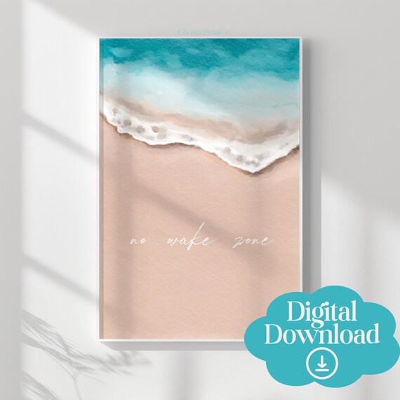 No Wake Zone Aerial Beach Ocean Wave Coastal Quote Watercolor Poster