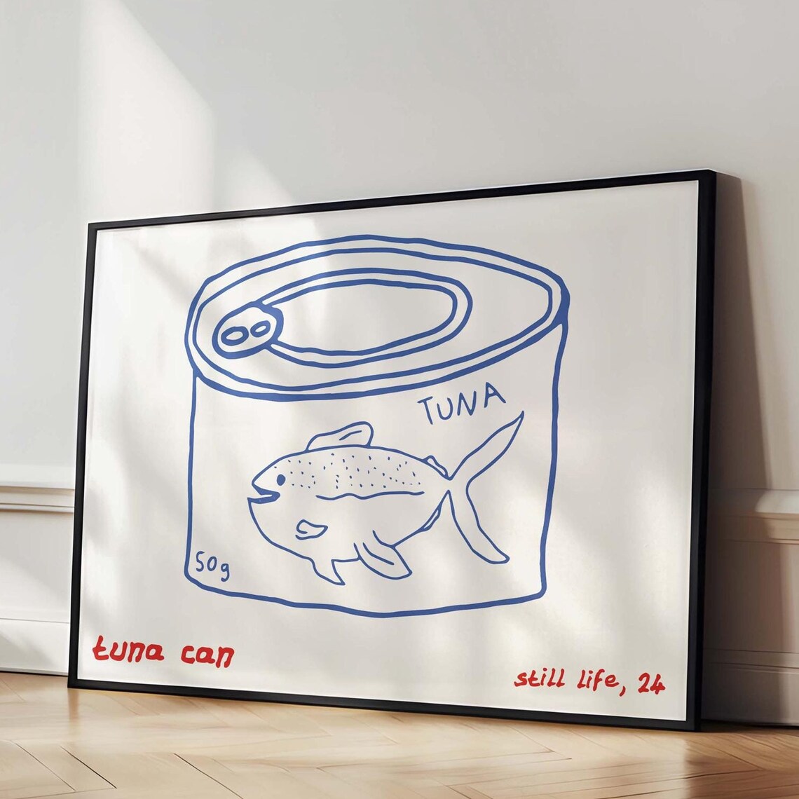 Tuna Can Still Life 24 Blue Line Art Quirky Kitchen Food Poster