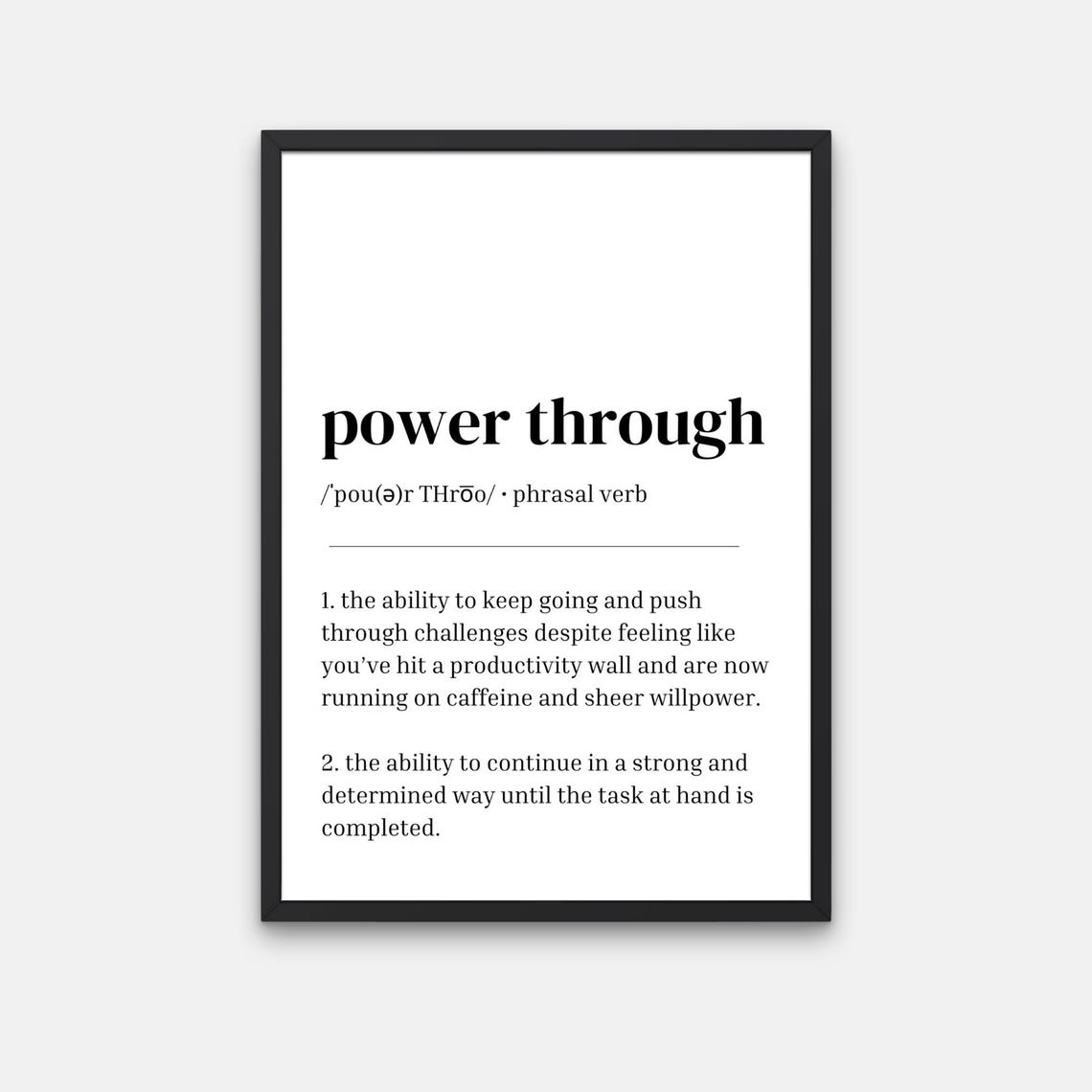 Power Through Funny Phrasal Verb Definition Office Workplace Print