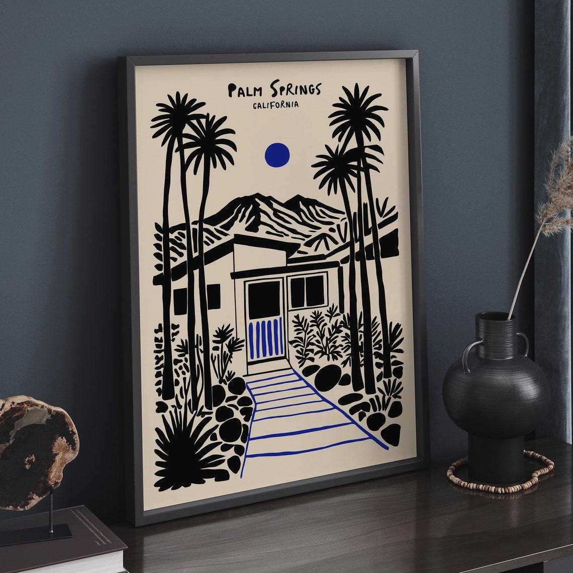 Palm Springs California Black Ink Desert Villa Palms Travel Poster