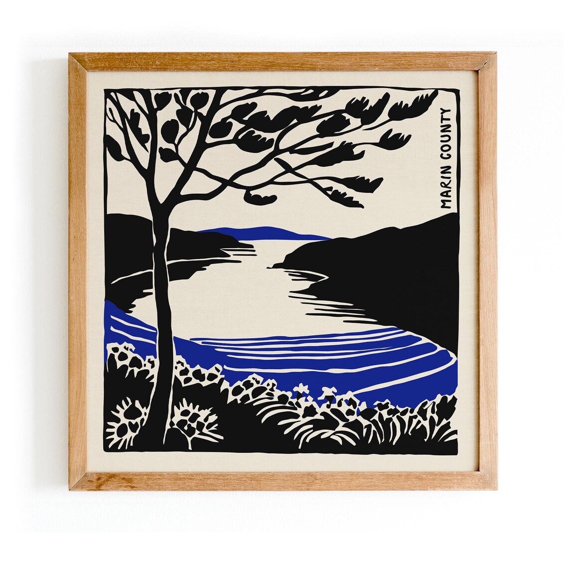 Marin County California Coastal Bay Scene Square Travel Wall Poster