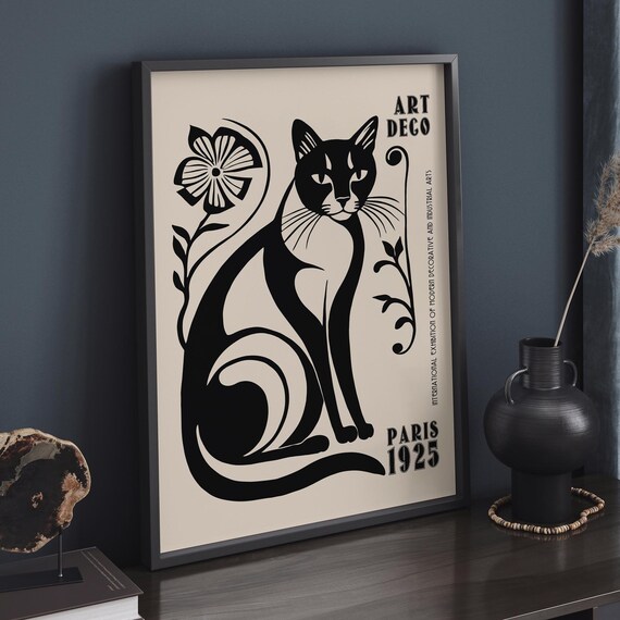 Black Cat Poster Art Deco Style Retro Music Wall Art Luxury Wall Decor Modern Minimalist Art Airbnb Wall Art Living Room Decoration