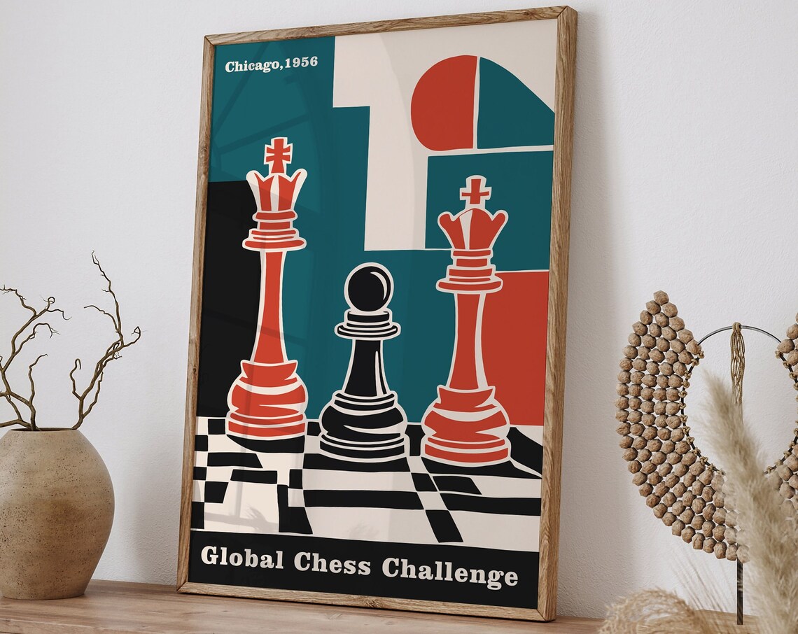 Chicago 1956 Global Chess Challenge Retro Bauhaus Art Poster