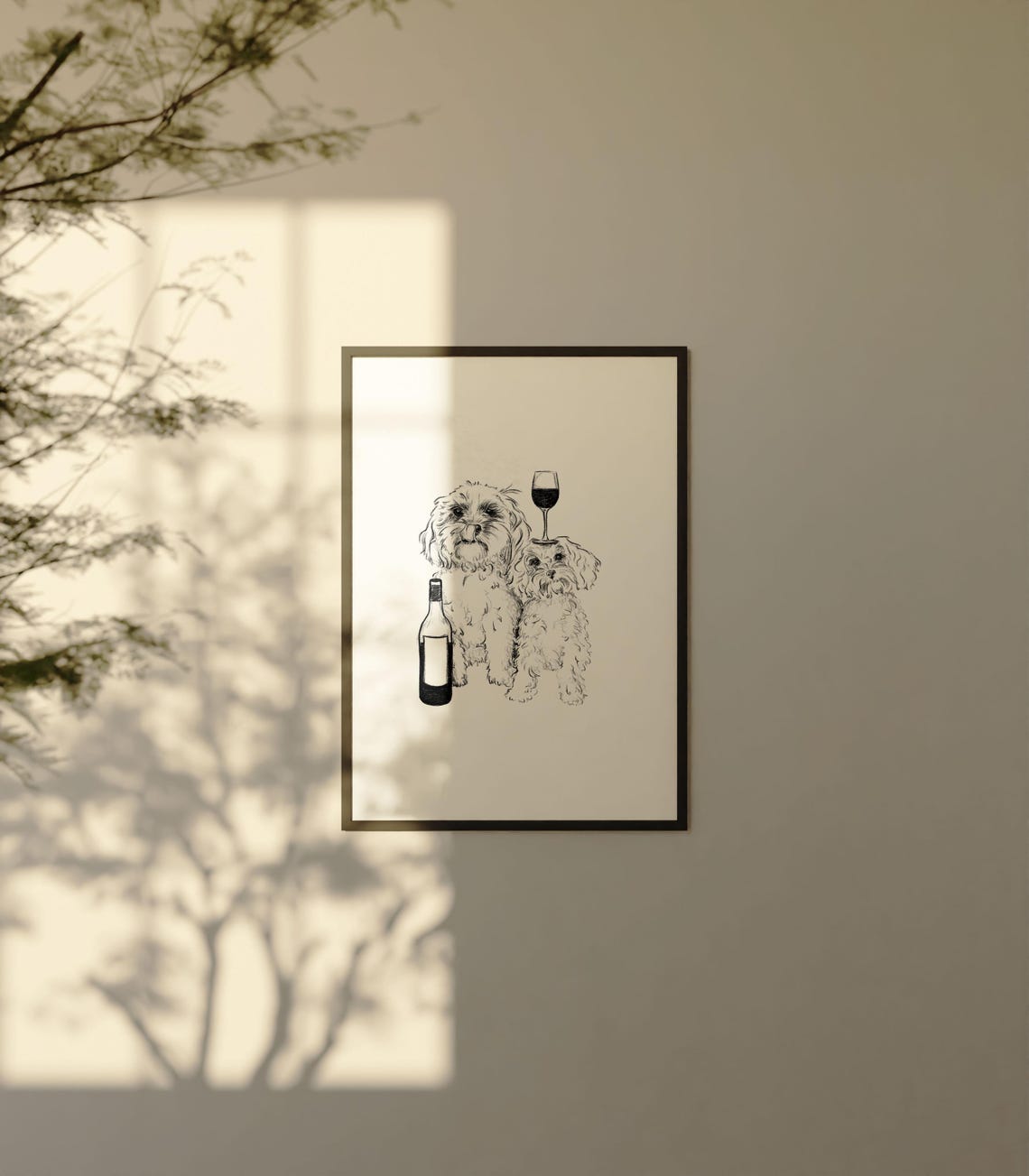 Cavapoo Dogs And Wine Drawing, Art Print - Image 4
