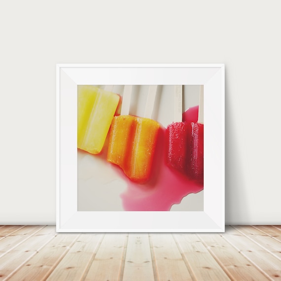 Melting Colorful Popsicles on White Background Food Photo Poster