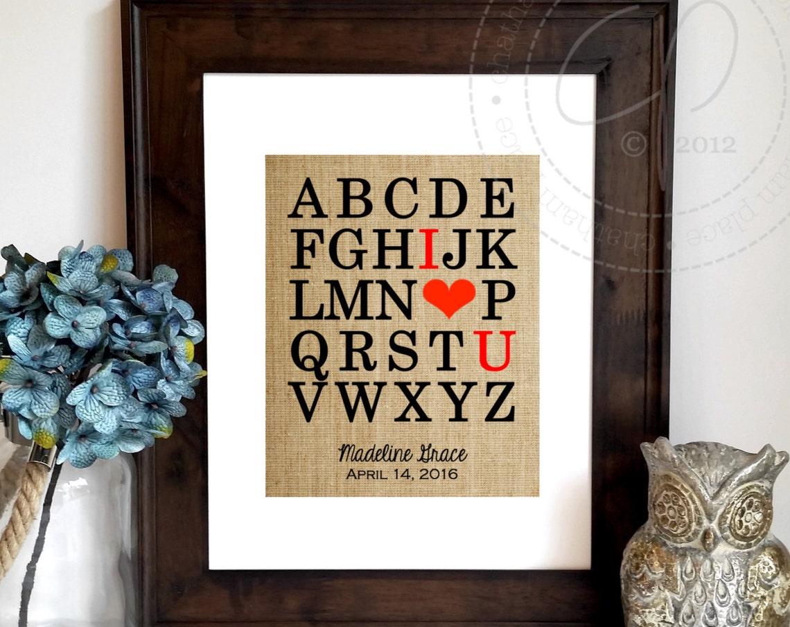 ABC I Love You Nursery Alphabet Rustic Burlap Baby Shower Gift Poster
