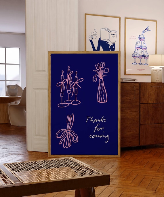 Thanks For Coming Navy Dinner Party Line Drawing Hostess Poster