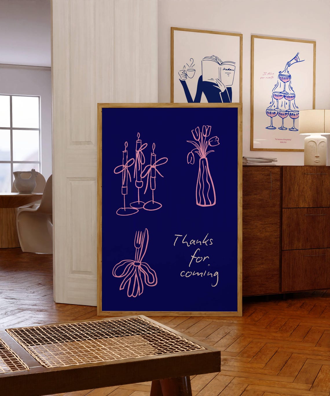 Thanks For Coming Navy Dinner Party Line Drawing Hostess Poster