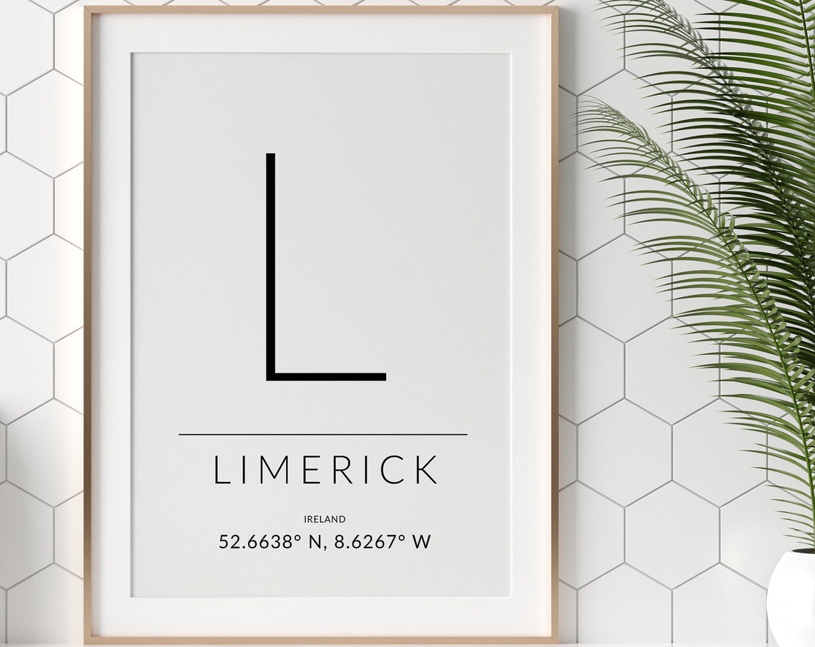Limerick Ireland GPS Coordinates Initial L Minimalist Poster Keepsake - Image 2