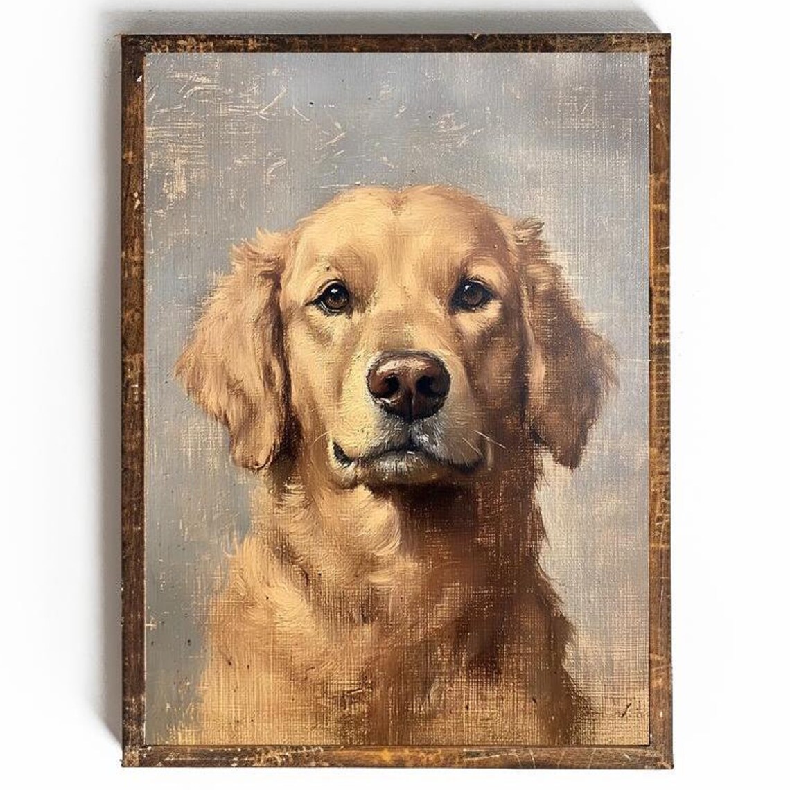 Golden Retriever Portrait In Vintage Oil Painting Style Dog Poster