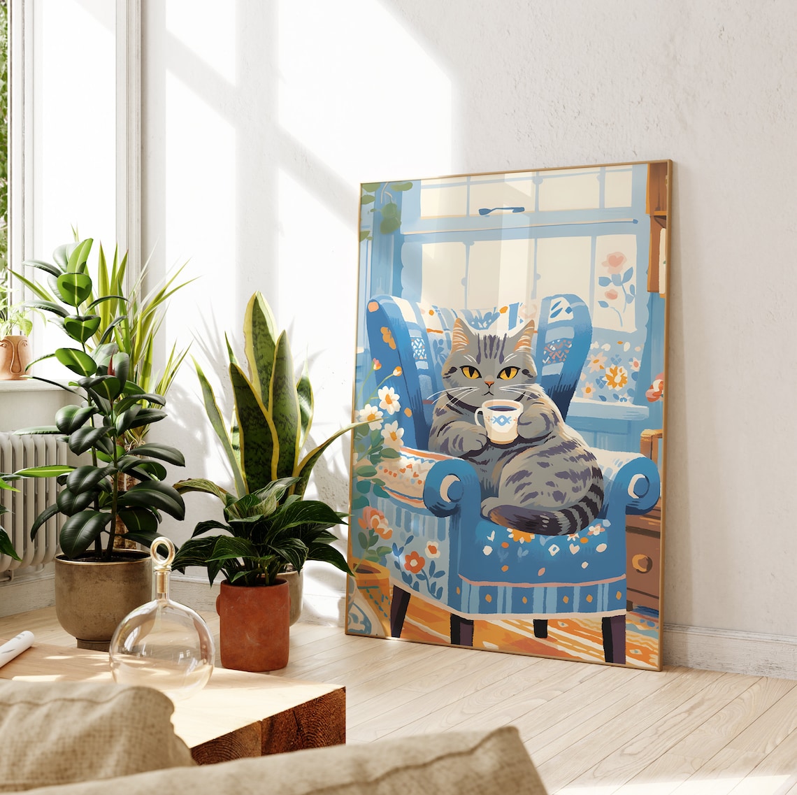 Grey Tabby Scottish Straight Cat Coffee Art Print - Image 2