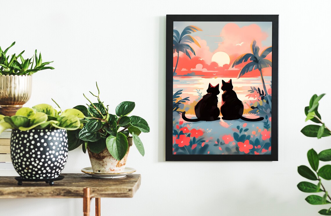 Lovely Cat Sunset Beach Couple, Valentine's Gift - Image 2